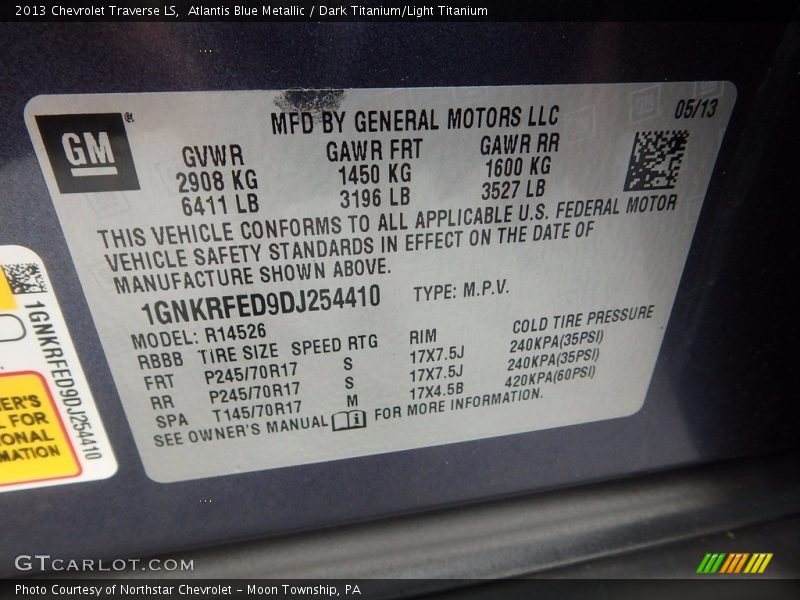 Atlantis Blue Metallic / Dark Titanium/Light Titanium 2013 Chevrolet Traverse LS