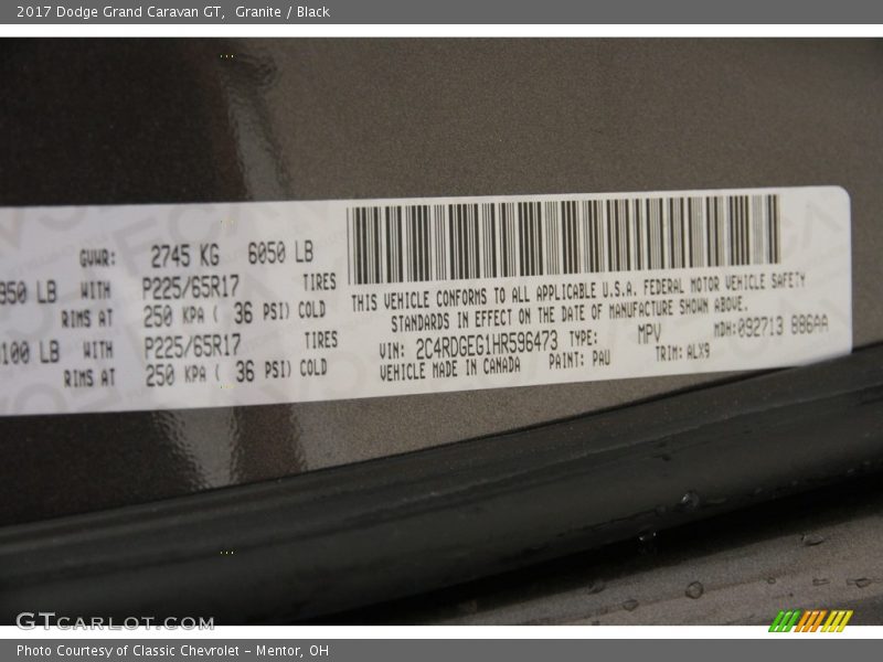 Granite / Black 2017 Dodge Grand Caravan GT