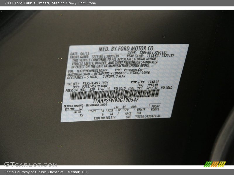 Sterling Grey / Light Stone 2011 Ford Taurus Limited