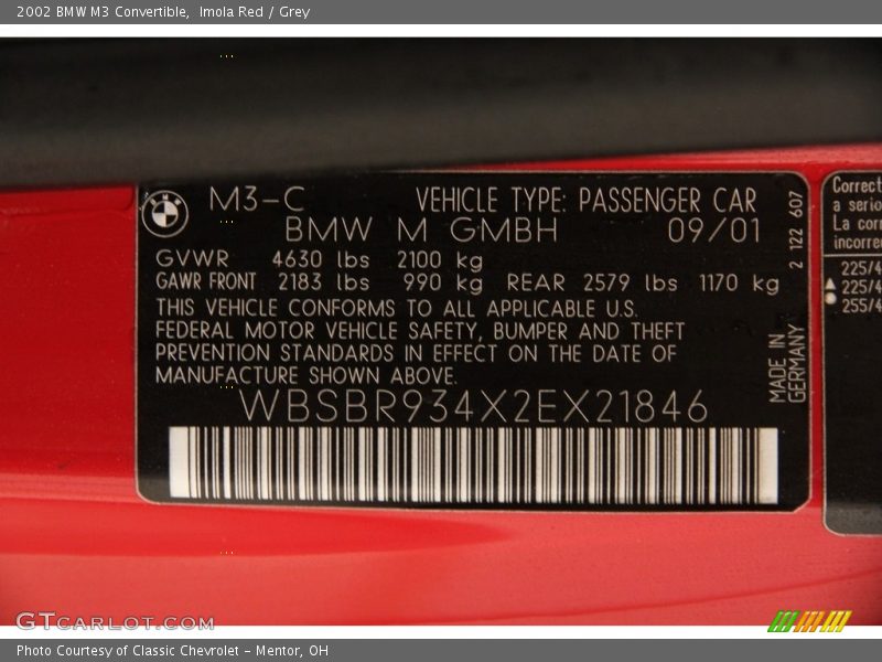 Imola Red / Grey 2002 BMW M3 Convertible