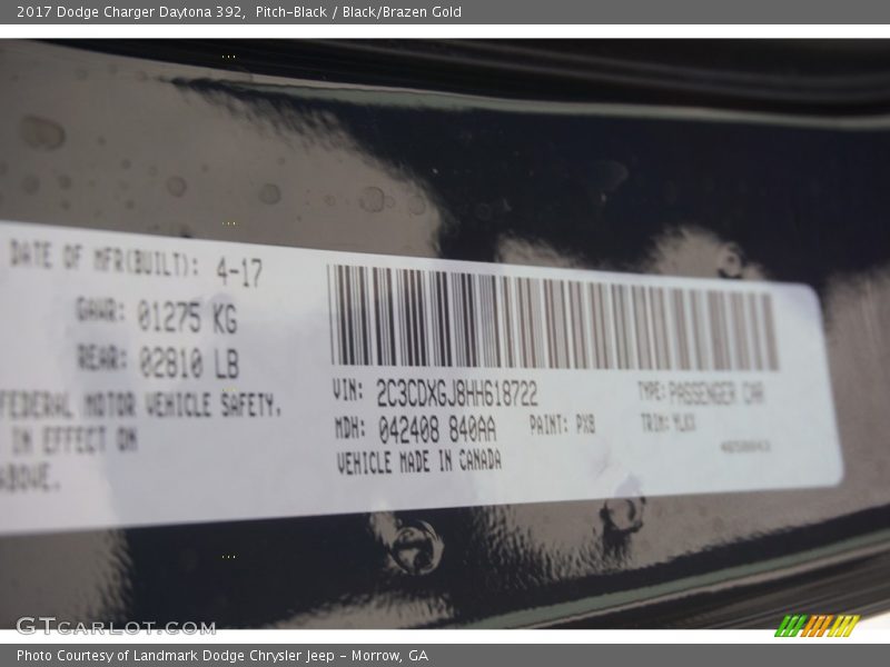 Pitch-Black / Black/Brazen Gold 2017 Dodge Charger Daytona 392