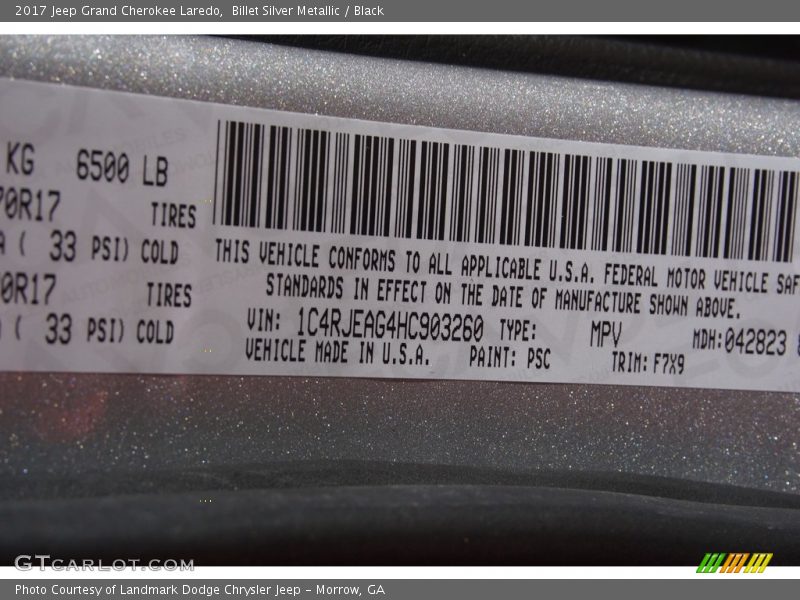 Billet Silver Metallic / Black 2017 Jeep Grand Cherokee Laredo