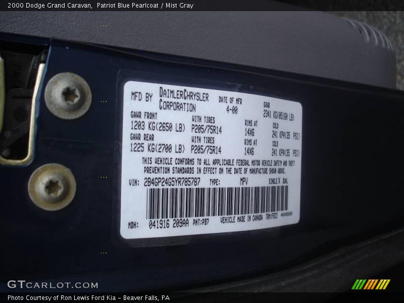 Patriot Blue Pearlcoat / Mist Gray 2000 Dodge Grand Caravan