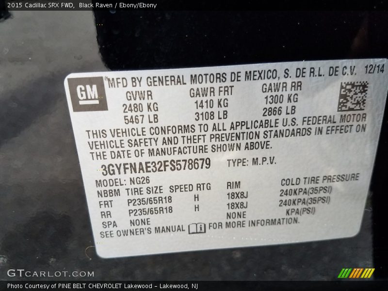 Black Raven / Ebony/Ebony 2015 Cadillac SRX FWD
