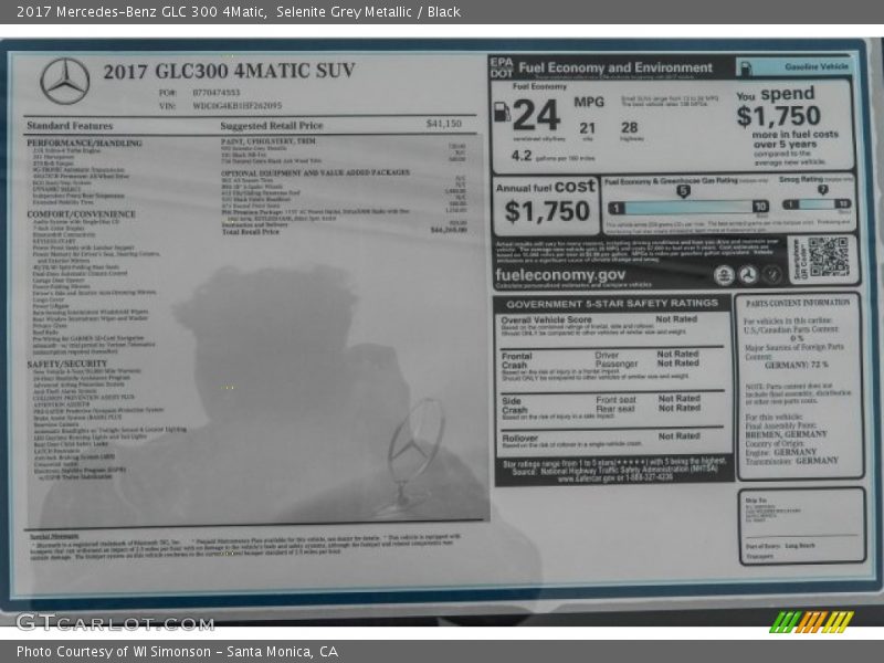 Selenite Grey Metallic / Black 2017 Mercedes-Benz GLC 300 4Matic