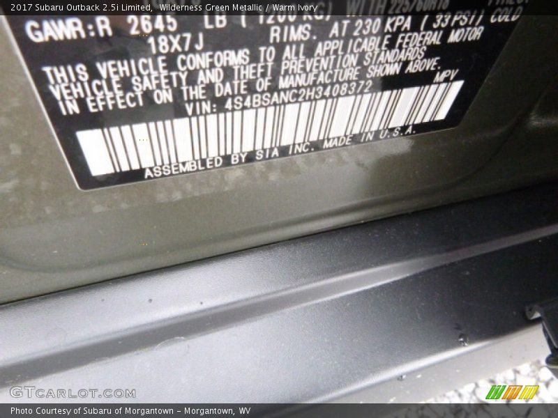 Wilderness Green Metallic / Warm Ivory 2017 Subaru Outback 2.5i Limited