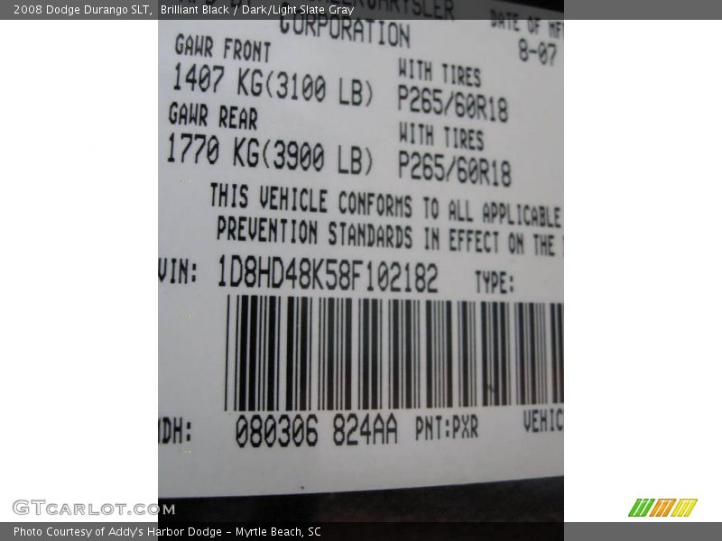 Brilliant Black / Dark/Light Slate Gray 2008 Dodge Durango SLT