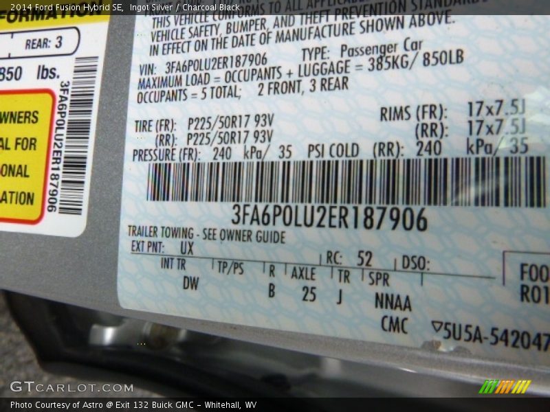 Ingot Silver / Charcoal Black 2014 Ford Fusion Hybrid SE