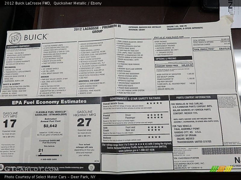 Quicksilver Metallic / Ebony 2012 Buick LaCrosse FWD