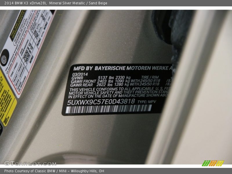 Mineral Silver Metallic / Sand Beige 2014 BMW X3 xDrive28i