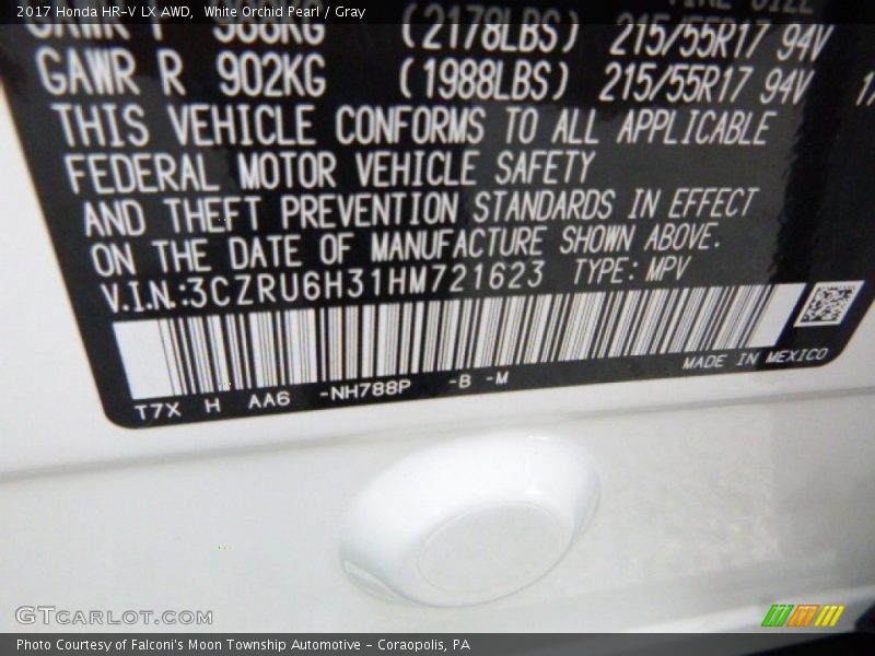 White Orchid Pearl / Gray 2017 Honda HR-V LX AWD