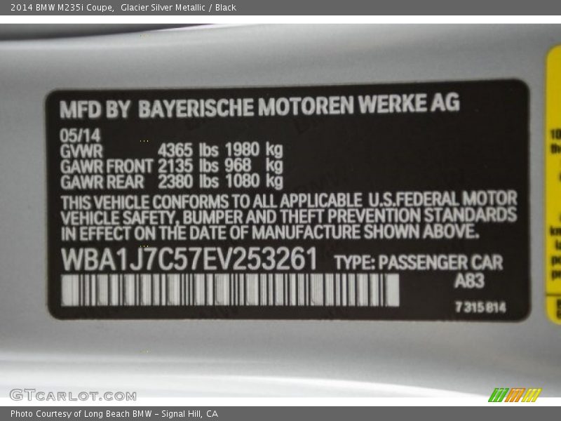 Glacier Silver Metallic / Black 2014 BMW M235i Coupe