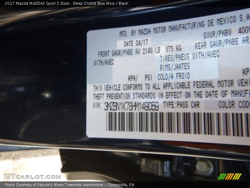 Deep Crystal Blue Mica / Black 2017 Mazda MAZDA3 Sport 5 Door