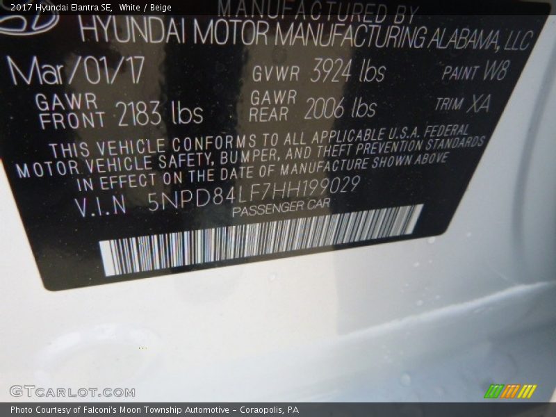 White / Beige 2017 Hyundai Elantra SE