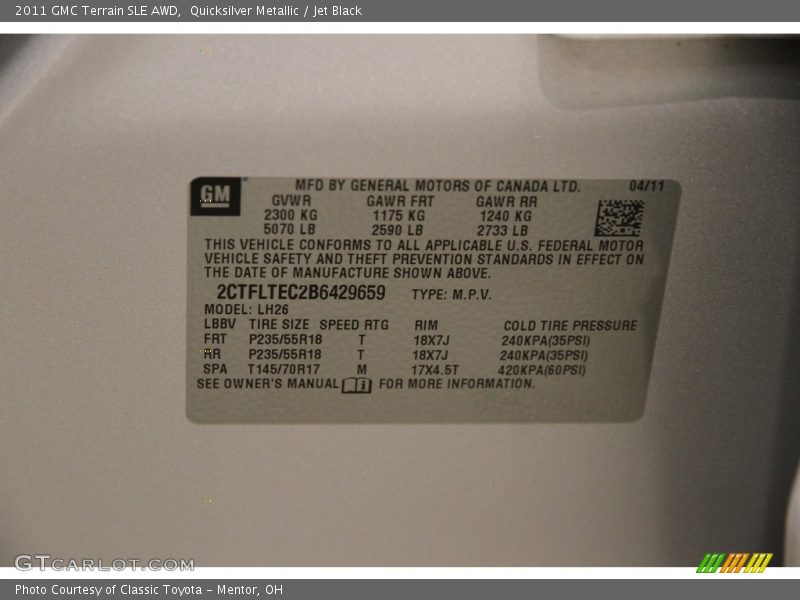 Quicksilver Metallic / Jet Black 2011 GMC Terrain SLE AWD