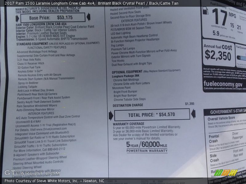 Brilliant Black Crystal Pearl / Black/Cattle Tan 2017 Ram 1500 Laramie Longhorn Crew Cab 4x4