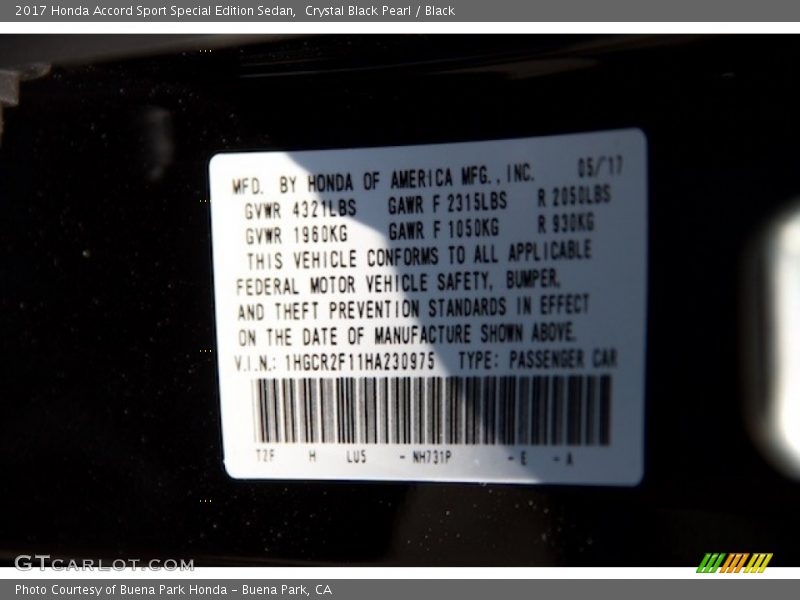 Crystal Black Pearl / Black 2017 Honda Accord Sport Special Edition Sedan