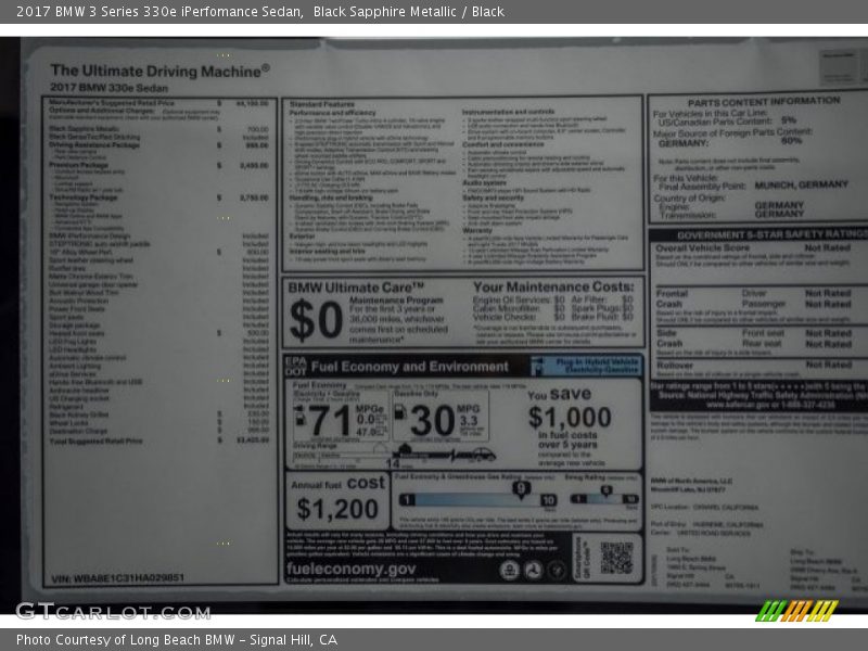Black Sapphire Metallic / Black 2017 BMW 3 Series 330e iPerfomance Sedan