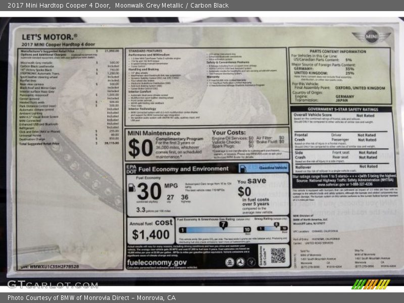 Moonwalk Grey Metallic / Carbon Black 2017 Mini Hardtop Cooper 4 Door