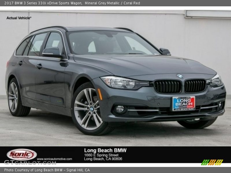 Mineral Grey Metallic / Coral Red 2017 BMW 3 Series 330i xDrive Sports Wagon