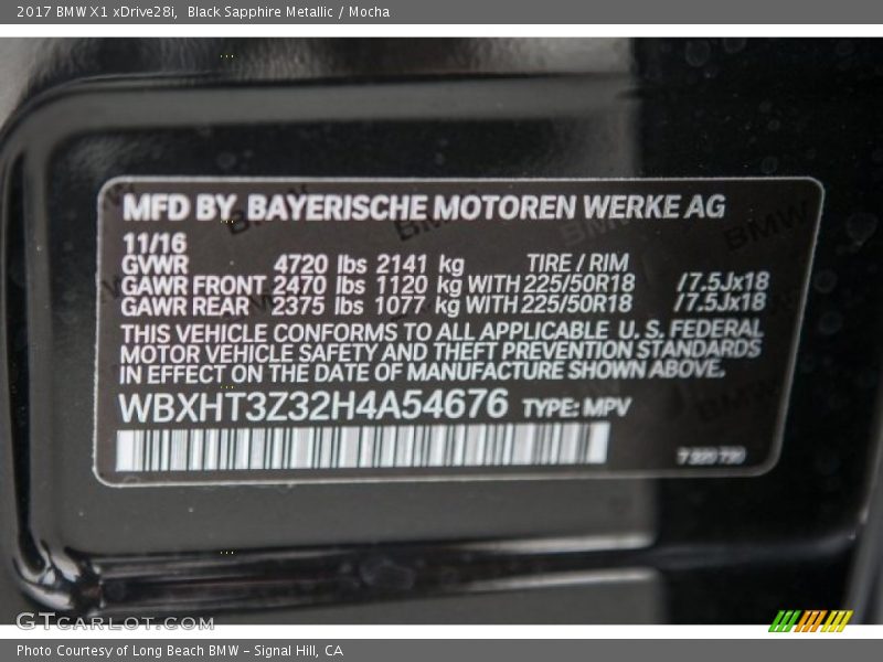 Black Sapphire Metallic / Mocha 2017 BMW X1 xDrive28i