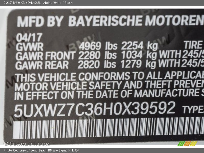 Alpine White / Black 2017 BMW X3 sDrive28i