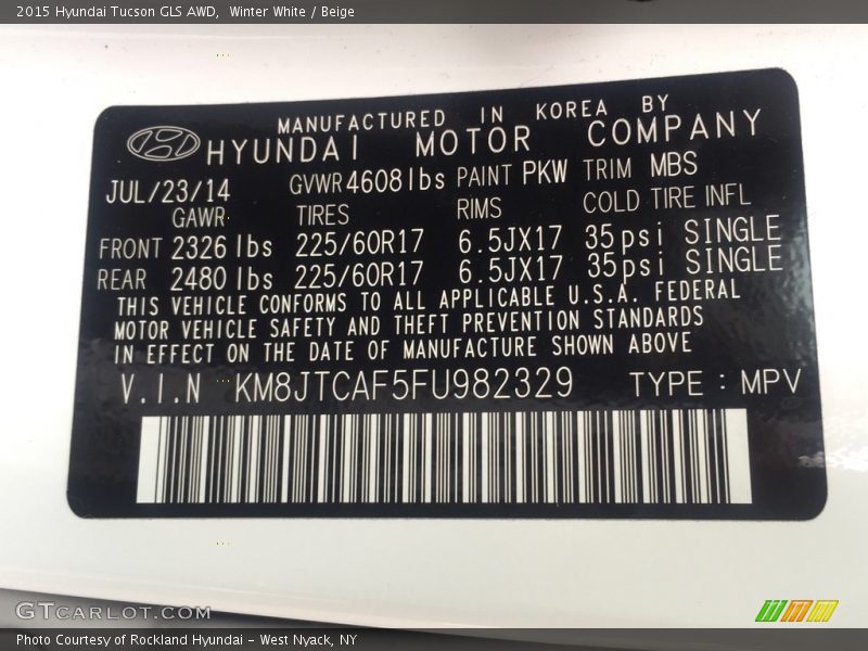 Winter White / Beige 2015 Hyundai Tucson GLS AWD