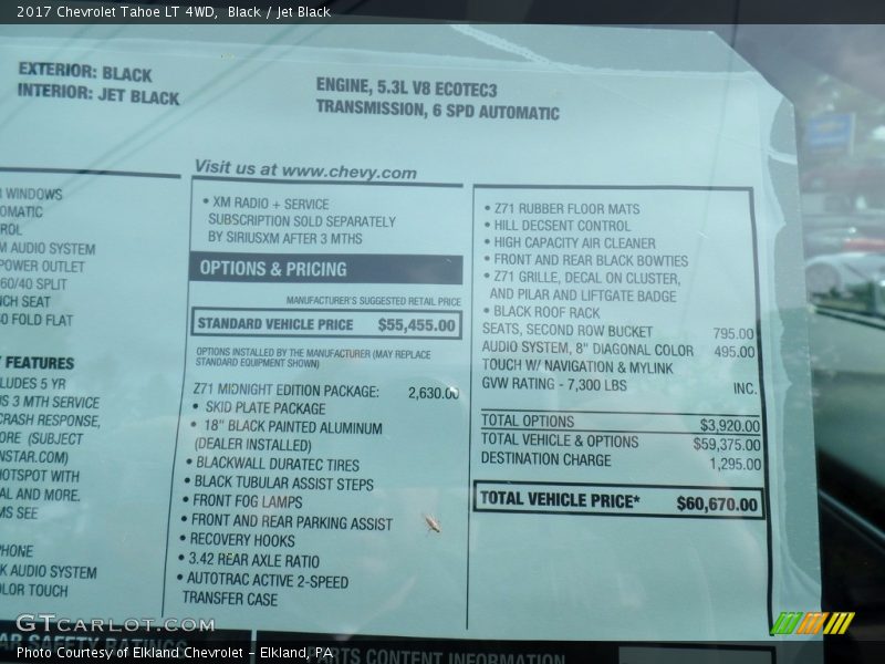 Black / Jet Black 2017 Chevrolet Tahoe LT 4WD