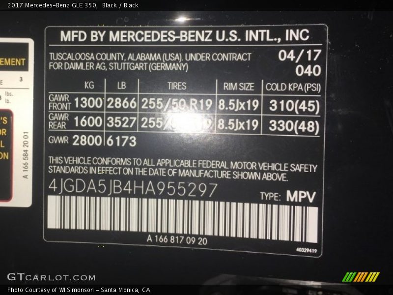 Black / Black 2017 Mercedes-Benz GLE 350