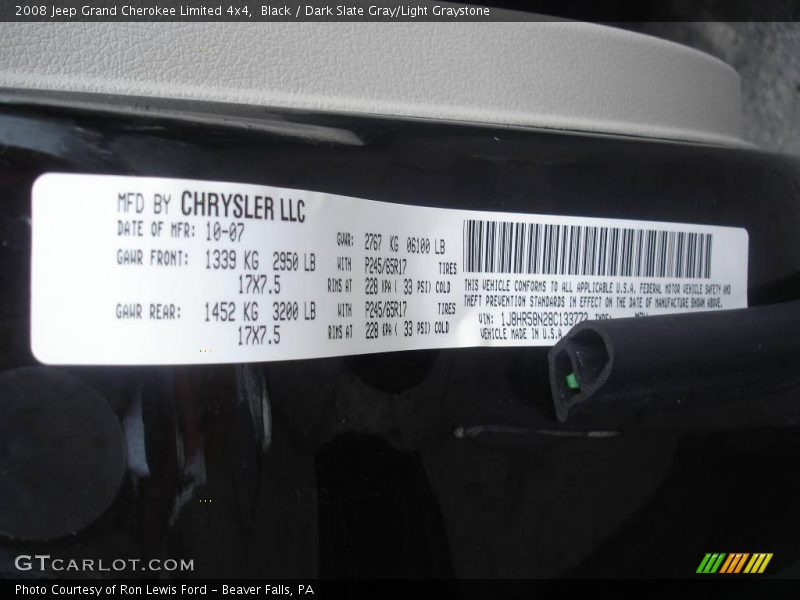 Black / Dark Slate Gray/Light Graystone 2008 Jeep Grand Cherokee Limited 4x4