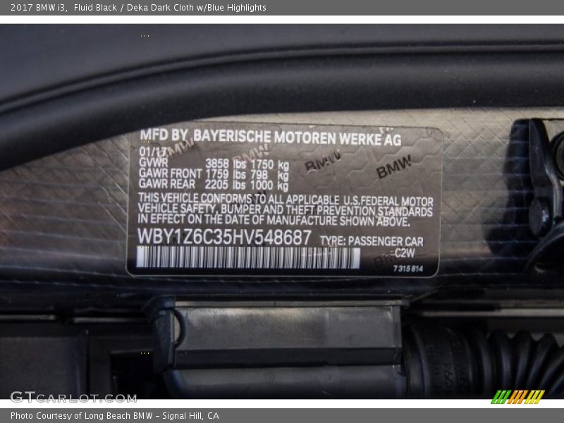 Fluid Black / Deka Dark Cloth w/Blue Highlights 2017 BMW i3