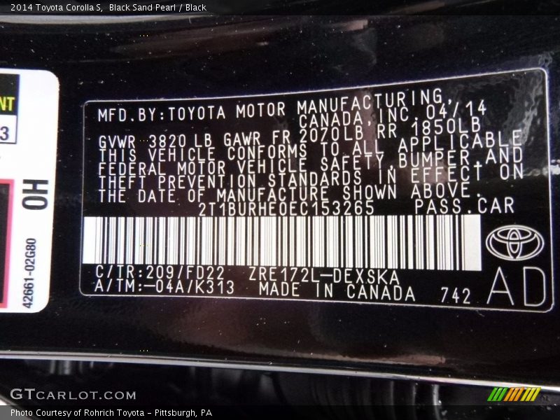 Black Sand Pearl / Black 2014 Toyota Corolla S