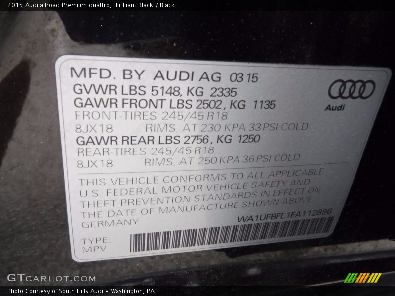 Brilliant Black / Black 2015 Audi allroad Premium quattro