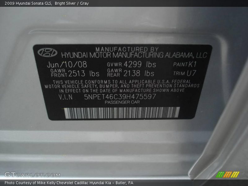 Bright Silver / Gray 2009 Hyundai Sonata GLS