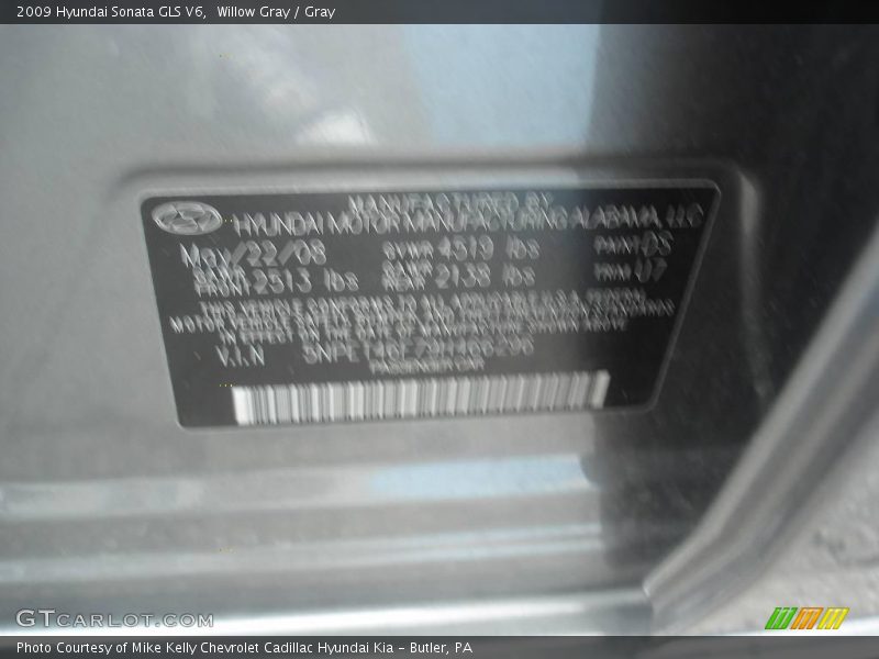Willow Gray / Gray 2009 Hyundai Sonata GLS V6