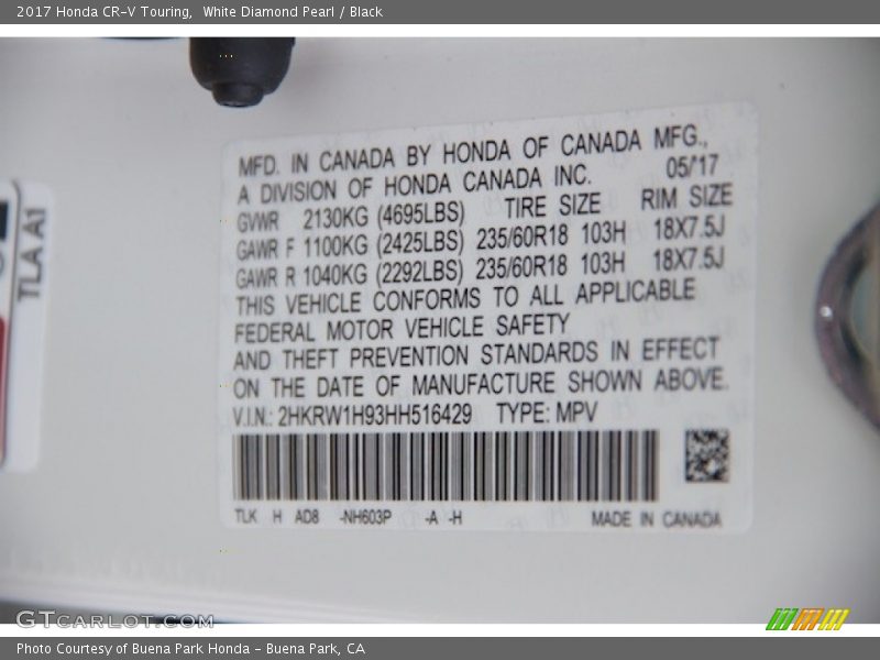 White Diamond Pearl / Black 2017 Honda CR-V Touring