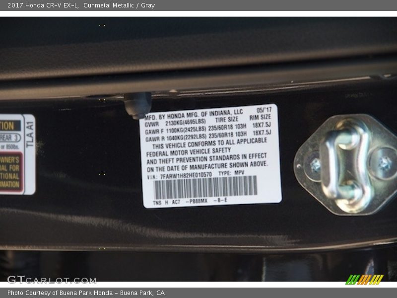 Gunmetal Metallic / Gray 2017 Honda CR-V EX-L