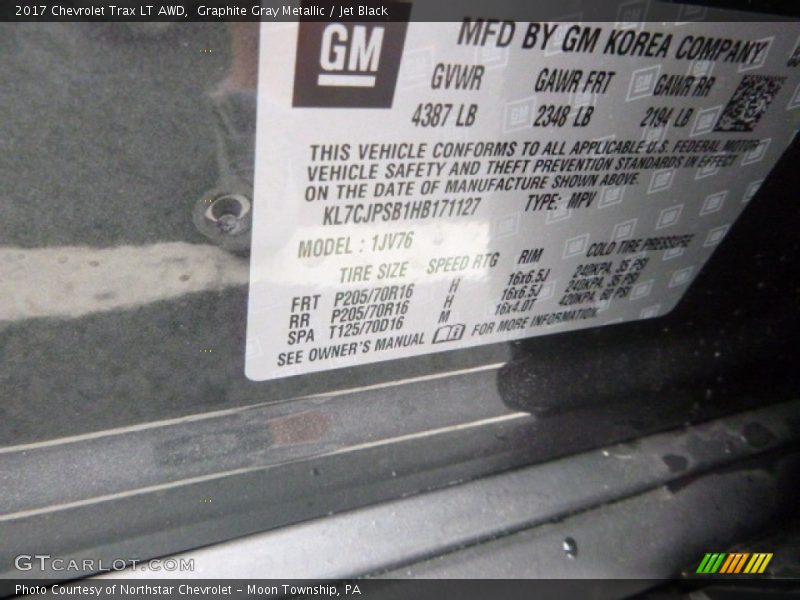 Graphite Gray Metallic / Jet Black 2017 Chevrolet Trax LT AWD