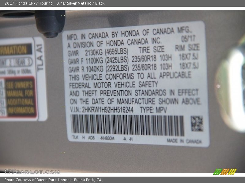 Lunar Silver Metallic / Black 2017 Honda CR-V Touring