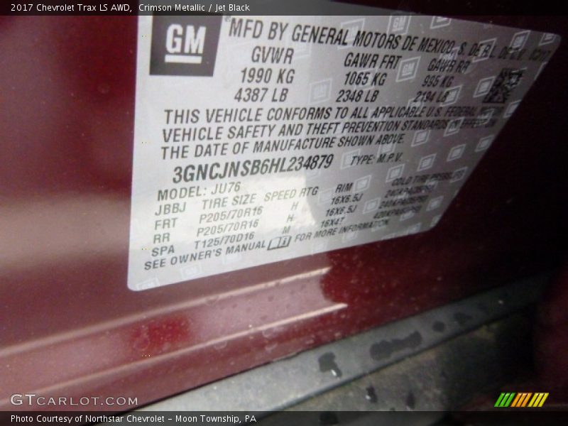 Crimson Metallic / Jet Black 2017 Chevrolet Trax LS AWD