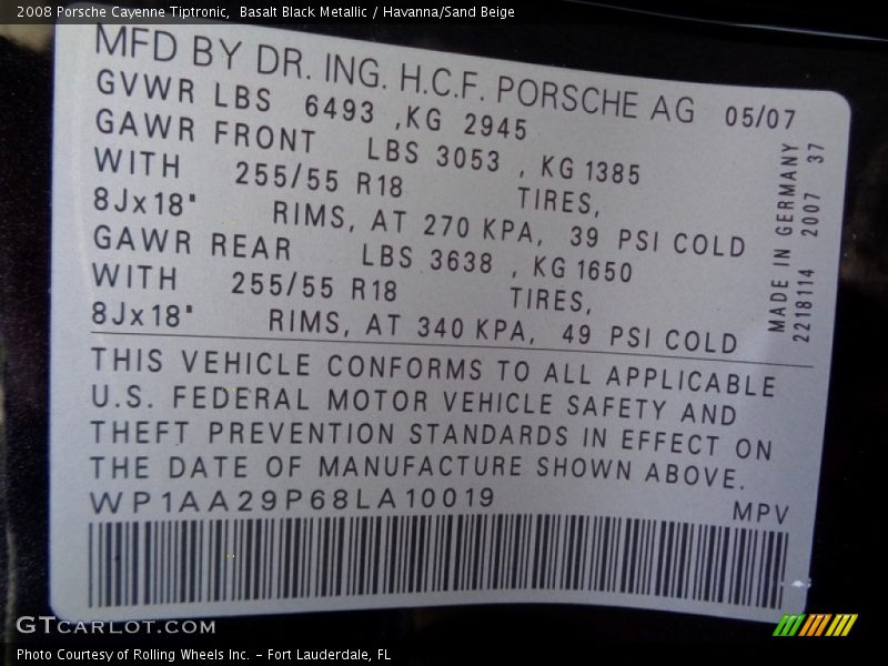 Basalt Black Metallic / Havanna/Sand Beige 2008 Porsche Cayenne Tiptronic