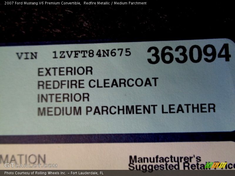 Redfire Metallic / Medium Parchment 2007 Ford Mustang V6 Premium Convertible