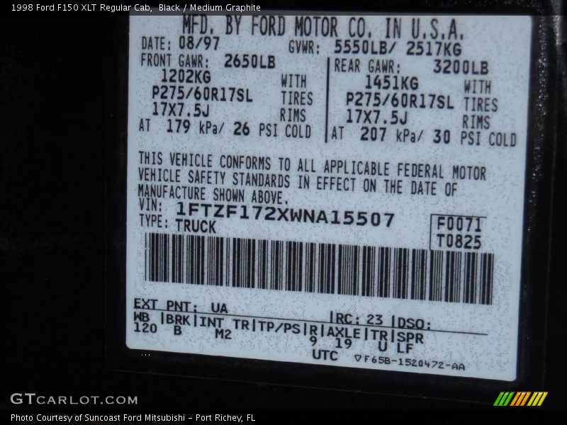 Black / Medium Graphite 1998 Ford F150 XLT Regular Cab