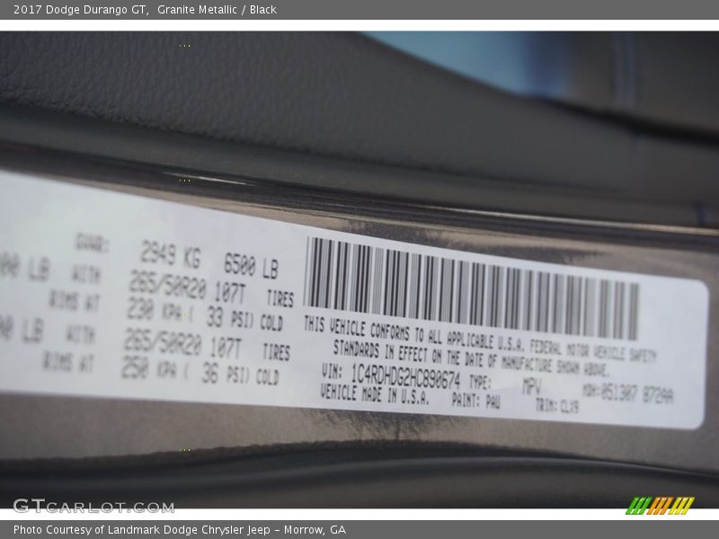 Granite Metallic / Black 2017 Dodge Durango GT