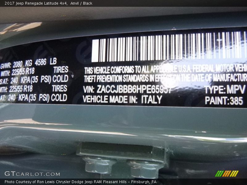 Anvil / Black 2017 Jeep Renegade Latitude 4x4