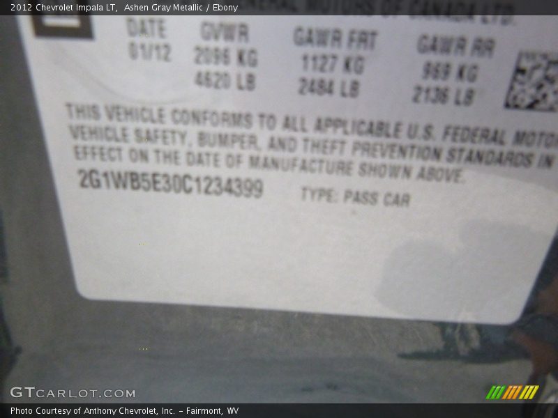 Ashen Gray Metallic / Ebony 2012 Chevrolet Impala LT
