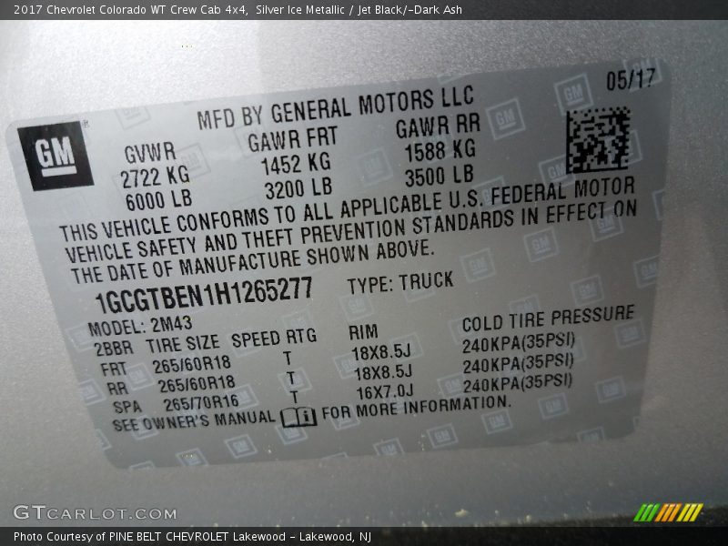 Silver Ice Metallic / Jet Black/­Dark Ash 2017 Chevrolet Colorado WT Crew Cab 4x4