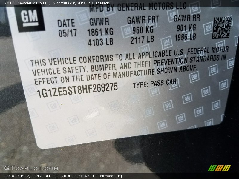 Nightfall Gray Metallic / Jet Black 2017 Chevrolet Malibu LT