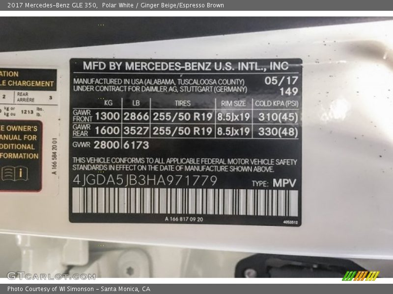 Polar White / Ginger Beige/Espresso Brown 2017 Mercedes-Benz GLE 350