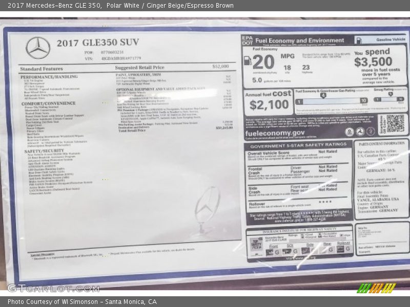 Polar White / Ginger Beige/Espresso Brown 2017 Mercedes-Benz GLE 350